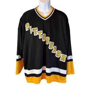 VINTAGE CCM Maska Air Knit Pittsburgh Penguins Hockey Jersey Mens XL Home 90s